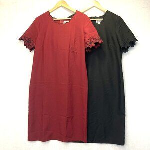 Lot of 2 Anthony Richards Scalloped Shift Dress Womens 14 Black Red Knee Length